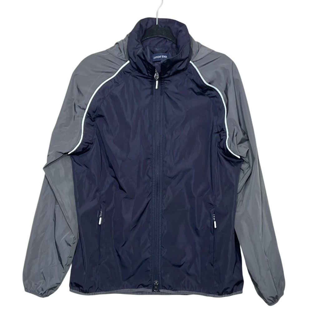 Lands End Convertible Jacket Mens Large Detachable Sleeves Hooded‎ Reflective